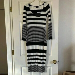 ASOS Black and White Striped Midi Dress
